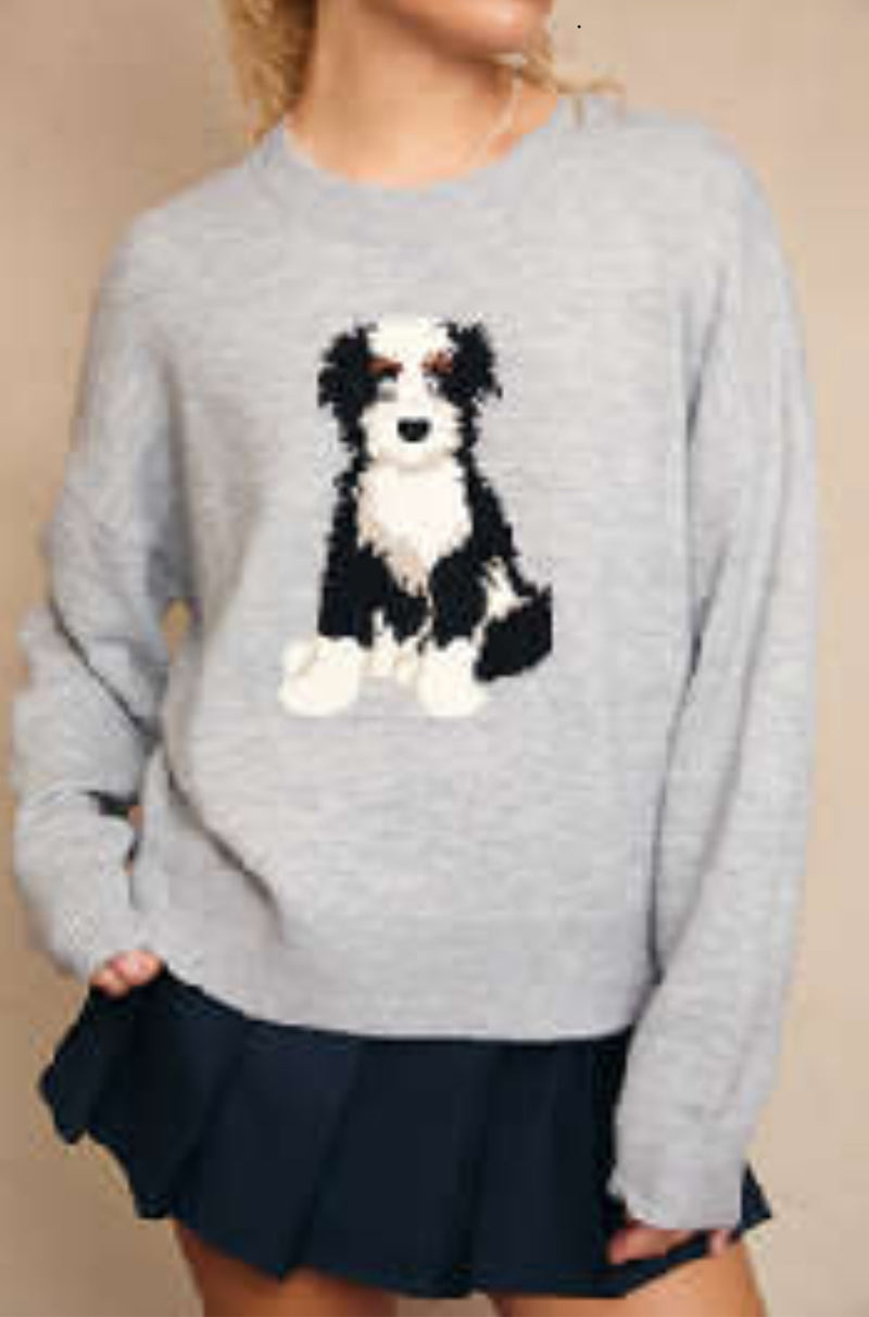 Long Sleeve Crew Neck Puppy Graphic Sweater