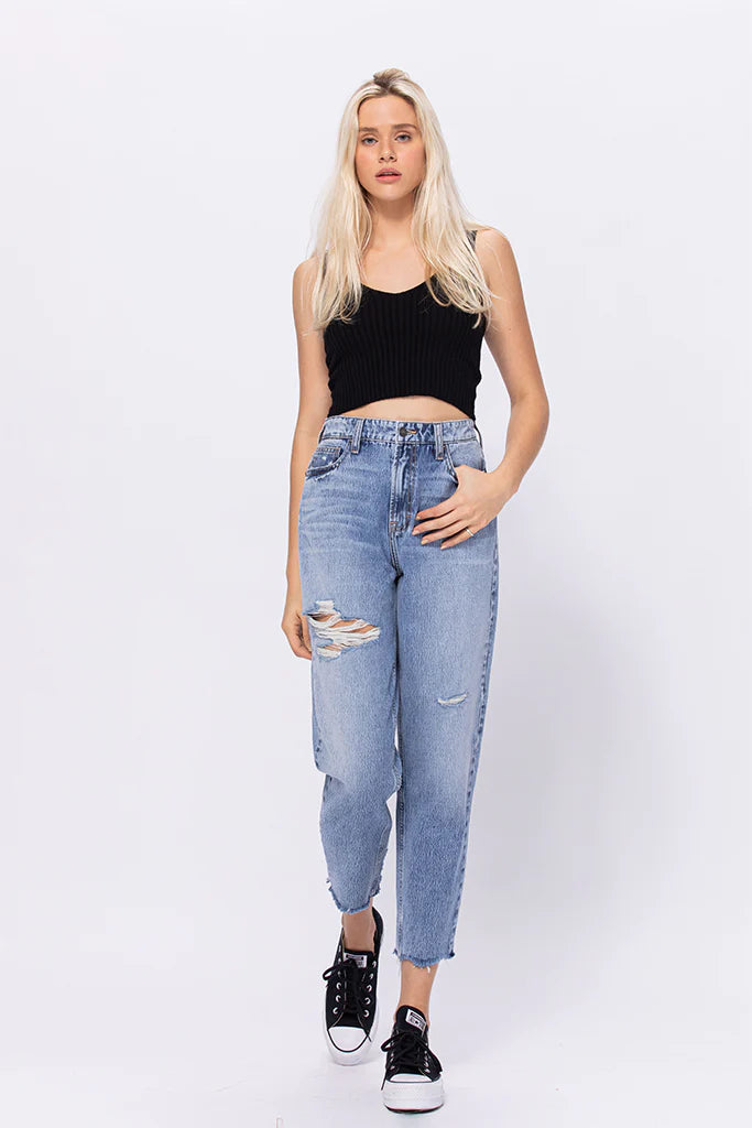 Zoey Mom Tapered Jeans - Medium Blue