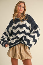 Chevron Pattern Oversized Chunky Knit Sweater