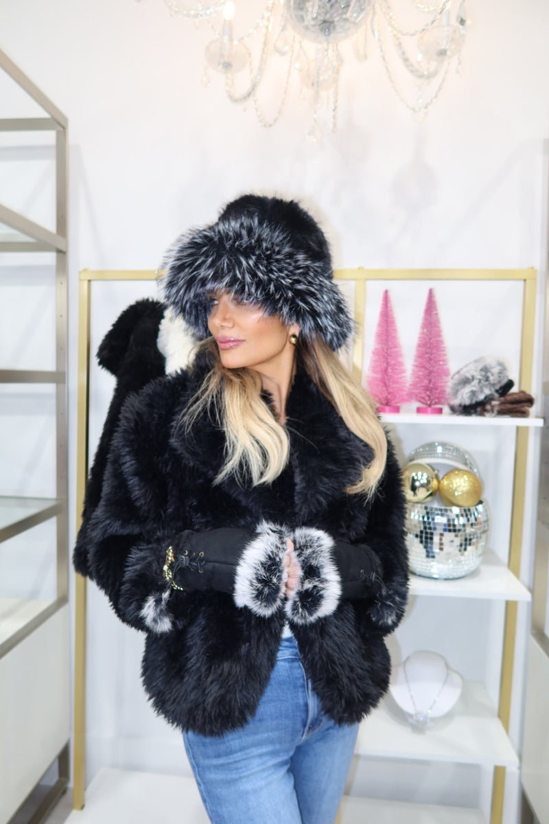 Fur Bucket Hat with Trim Detail