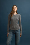 Puckered Jacquard Crew Neck Long Sleeve Top