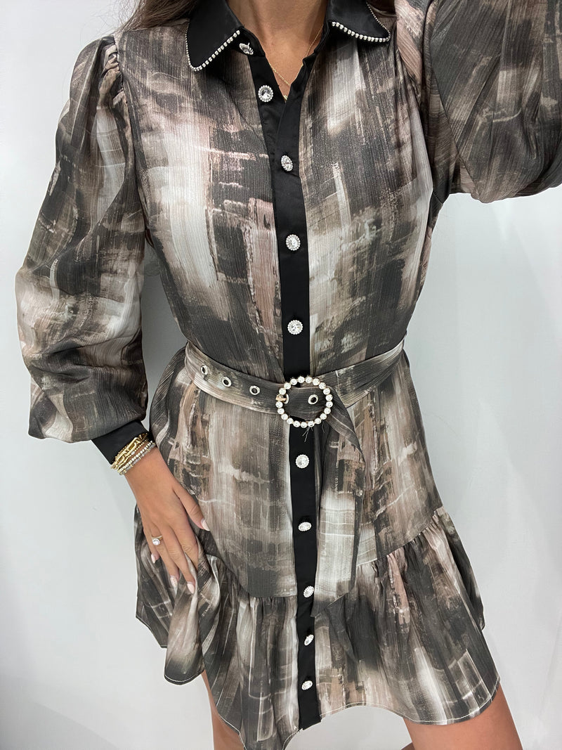 Long Sleeve Button Down Collared Dress