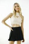Cable Heart Knit Cropped Mocked Top