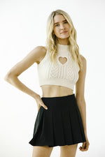 Cable Heart Knit Cropped Mocked Top