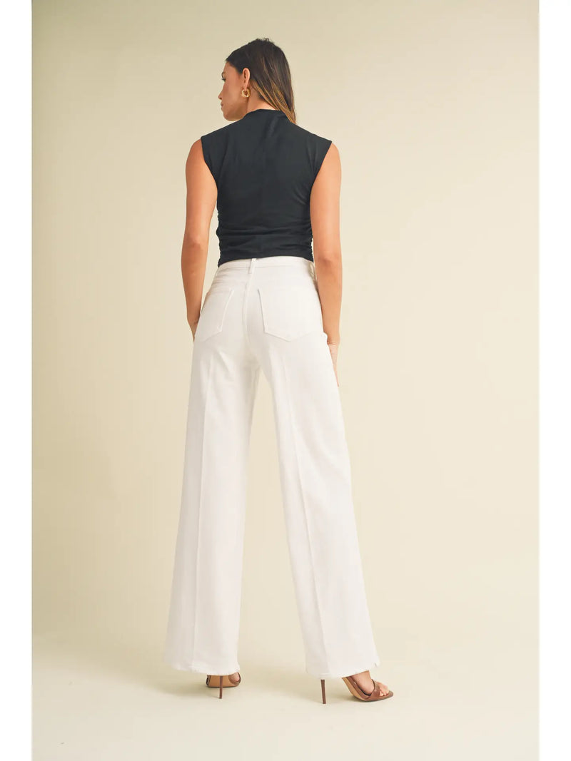 Just Black Palazzo Jeans - White Button