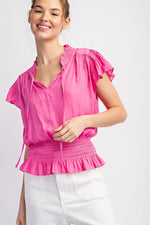 Solid Smocked Short Sleeve Top