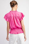 Solid Smocked Short Sleeve Top