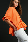 Half Sleeve Top With Front Tassel & Ruffle Hem