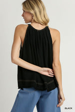 Halter Neck Sleeveless Pleated Top