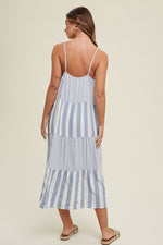 Tiered Multi Striped Midi Dress