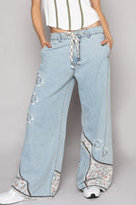 Floral Patches Elastic Band Casual Pants