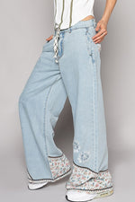 Floral Patches Elastic Band Casual Pants