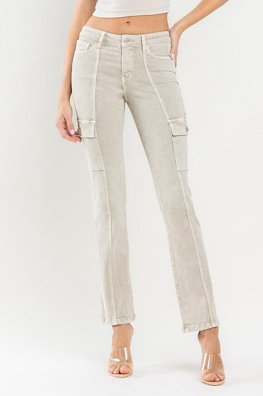 Mid Rise Cargo Bootcut Jeans