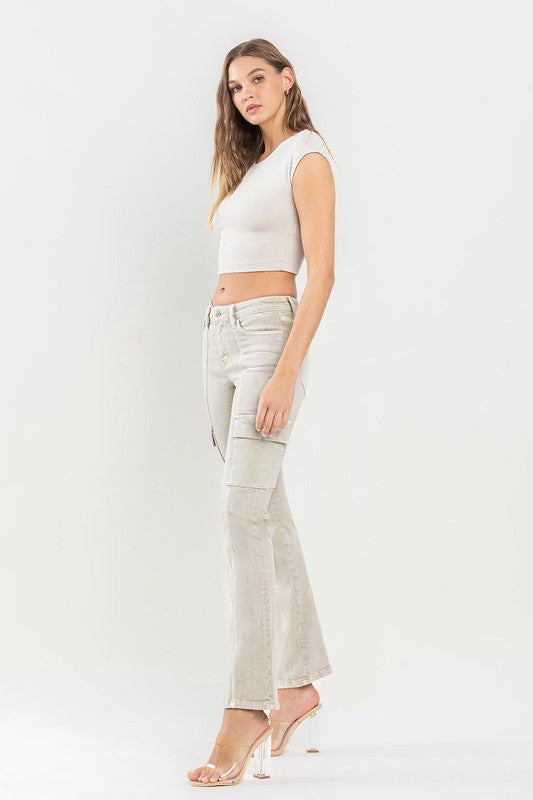Mid Rise Cargo Bootcut Jeans