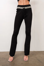 Lace Trim Ribbed Knit Pants