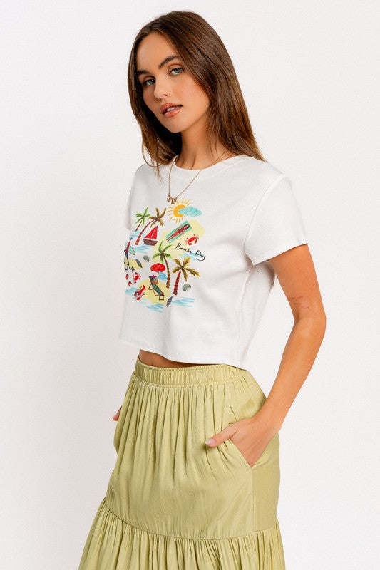 Beach Summer Graphic Ribbed Baby Tee