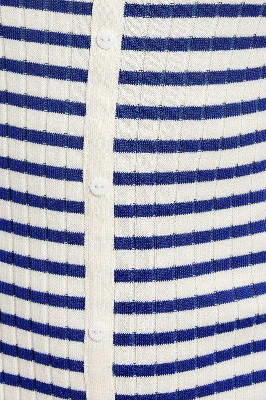 Button Down Striped Rib Sweater Mini Dress
