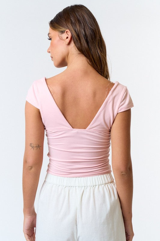 Cap Sleeve Brushed Knit Crop Top