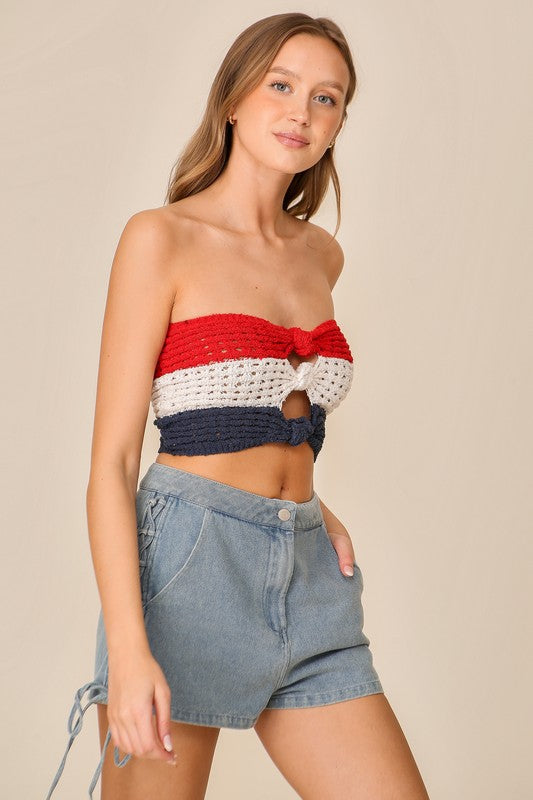 Front Twist Knit Stripped Tube Top