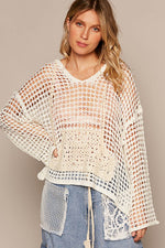 V-Neck Crochet Front Pocket Sweater