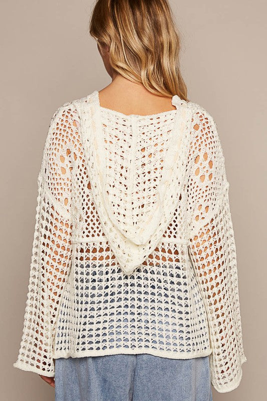 V-Neck Crochet Front Pocket Sweater