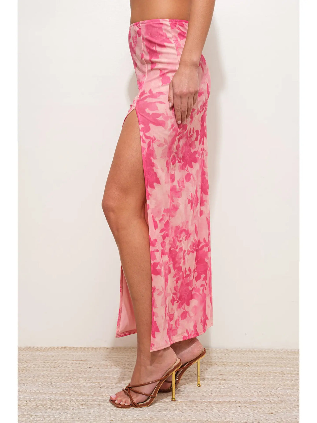 High Slit Floral Print Maxi Skirt