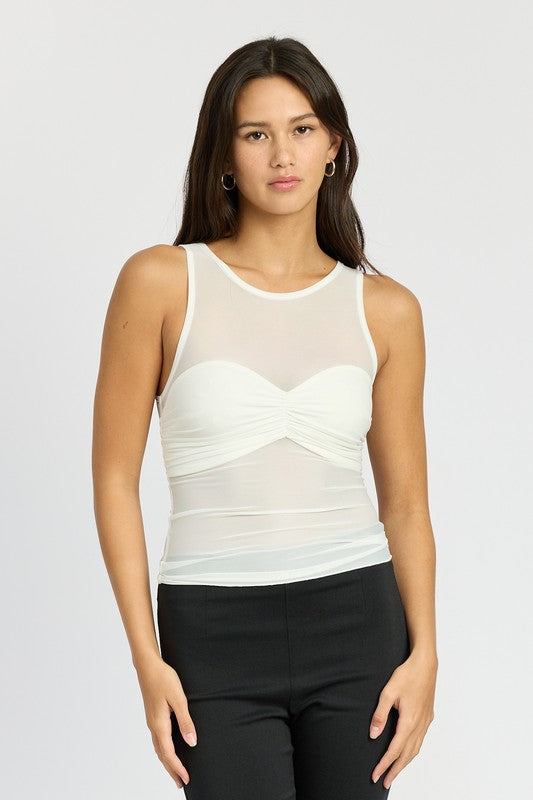 Ruched Mesh Tank Top