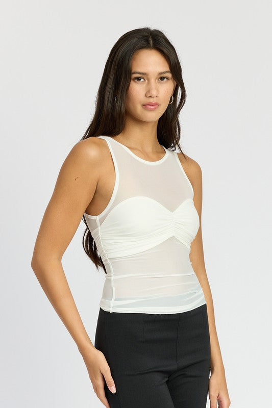 Ruched Mesh Tank Top