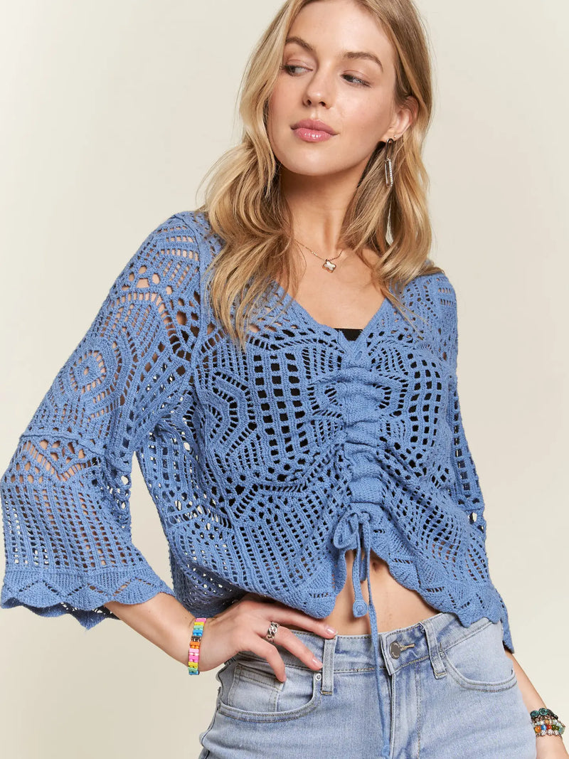 Front Drawstring Crochet Top