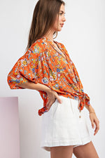 Floral Printed Tie Blouse Top