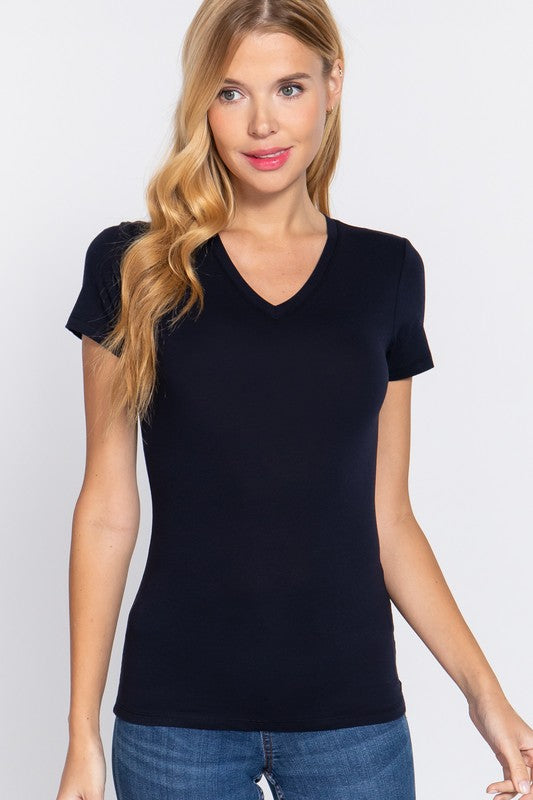 Short Sleeve V-Neck Jersey Top