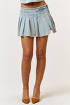 Stretch Denim Pleated Mini Skirt