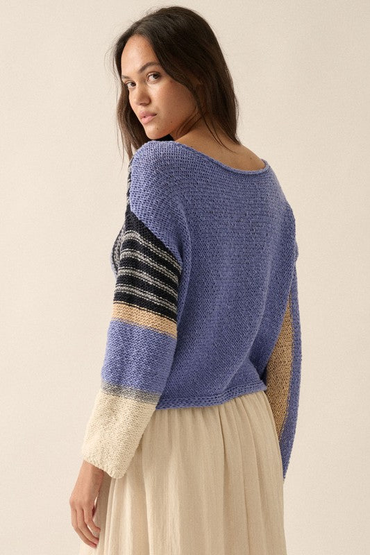 Colorblock Striped Boatneck Sweater