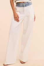 Denim Waistband Solid Wide Leg Trousers