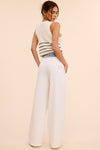 Denim Waistband Solid Wide Leg Trousers