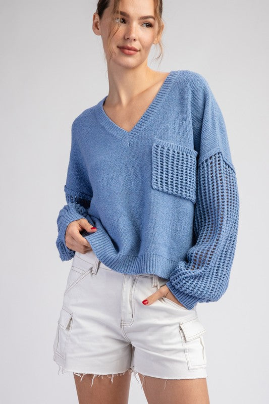 Open Knit Long Sleeve Sweater Top