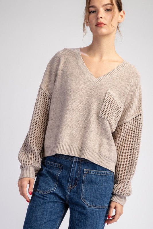 Open Knit Long Sleeve Sweater Top