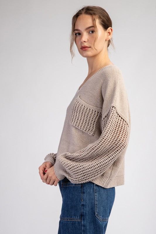 Open Knit Long Sleeve Sweater Top