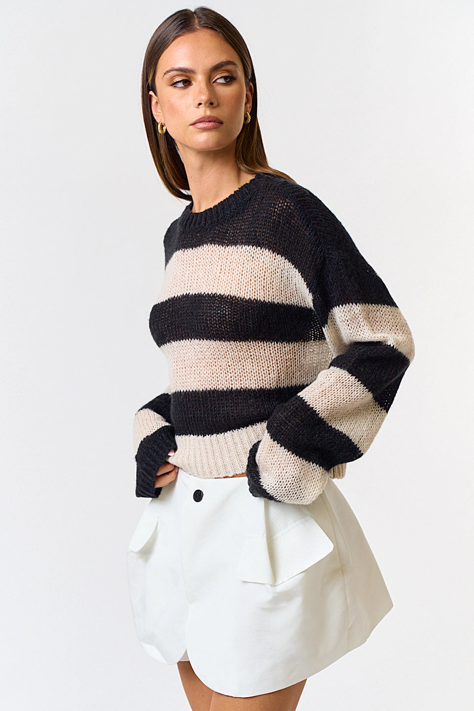 Striped Round Neck Sweater Top