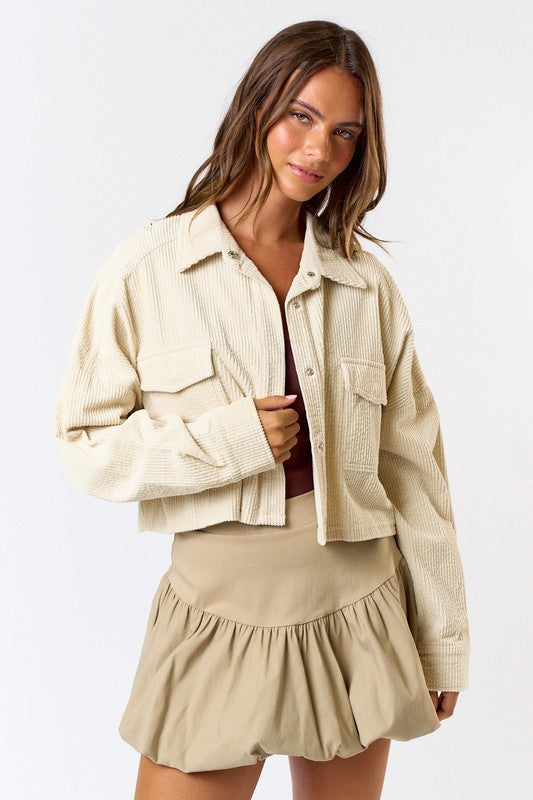 Corduroy Snap Crop Utility Jacket