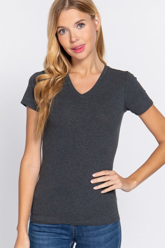 Short Sleeve V-Neck Jersey Top