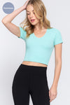 Short Sleeve V-Neck Seamless Rib Crop Top