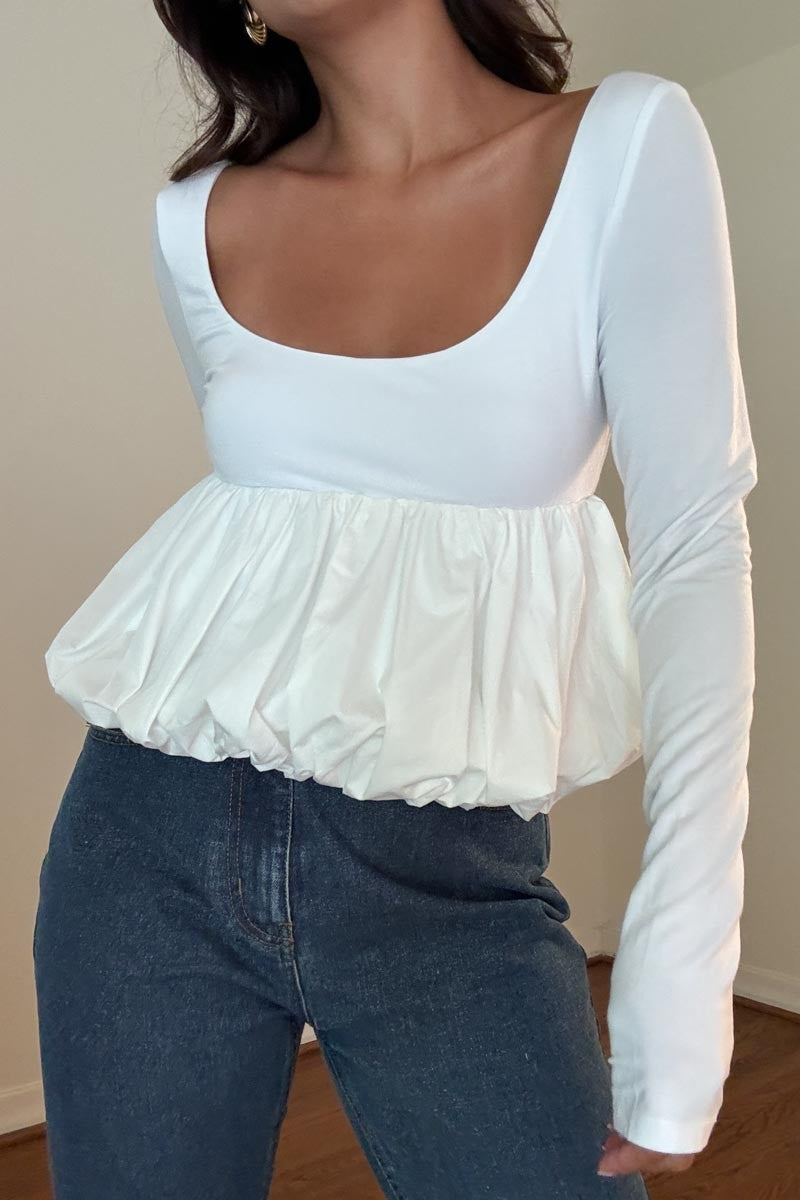 Scoop Neck Bubble Hem Top