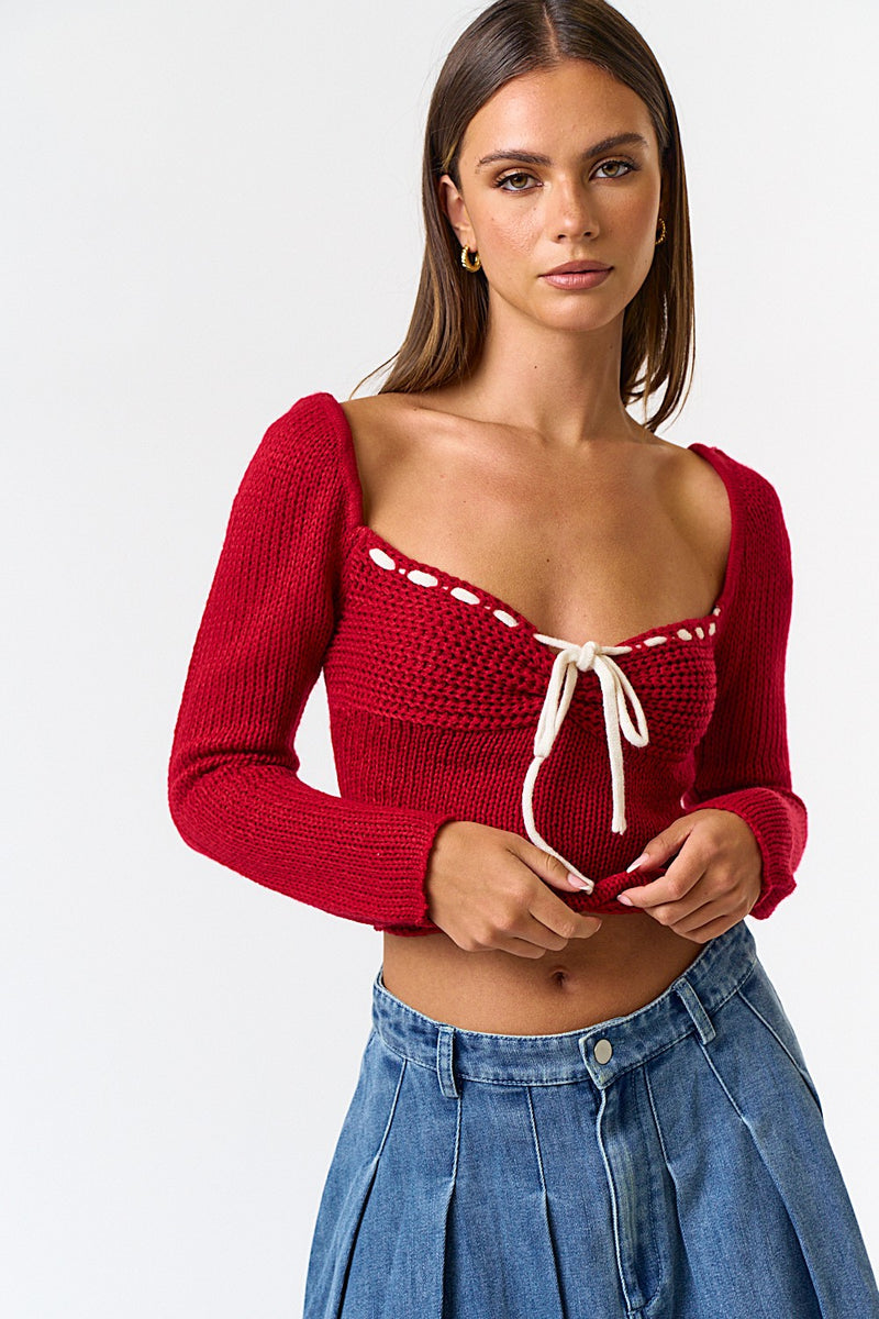 Lace Up Back Sweater Crop Top