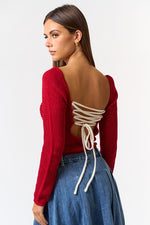 Lace Up Back Sweater Crop Top