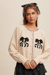 Bow Embroidered Knit Button Up Cardigan