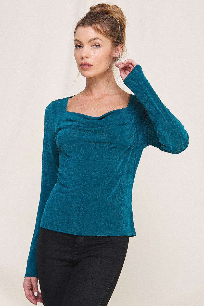 Slinky Knit Cowl Neck Top