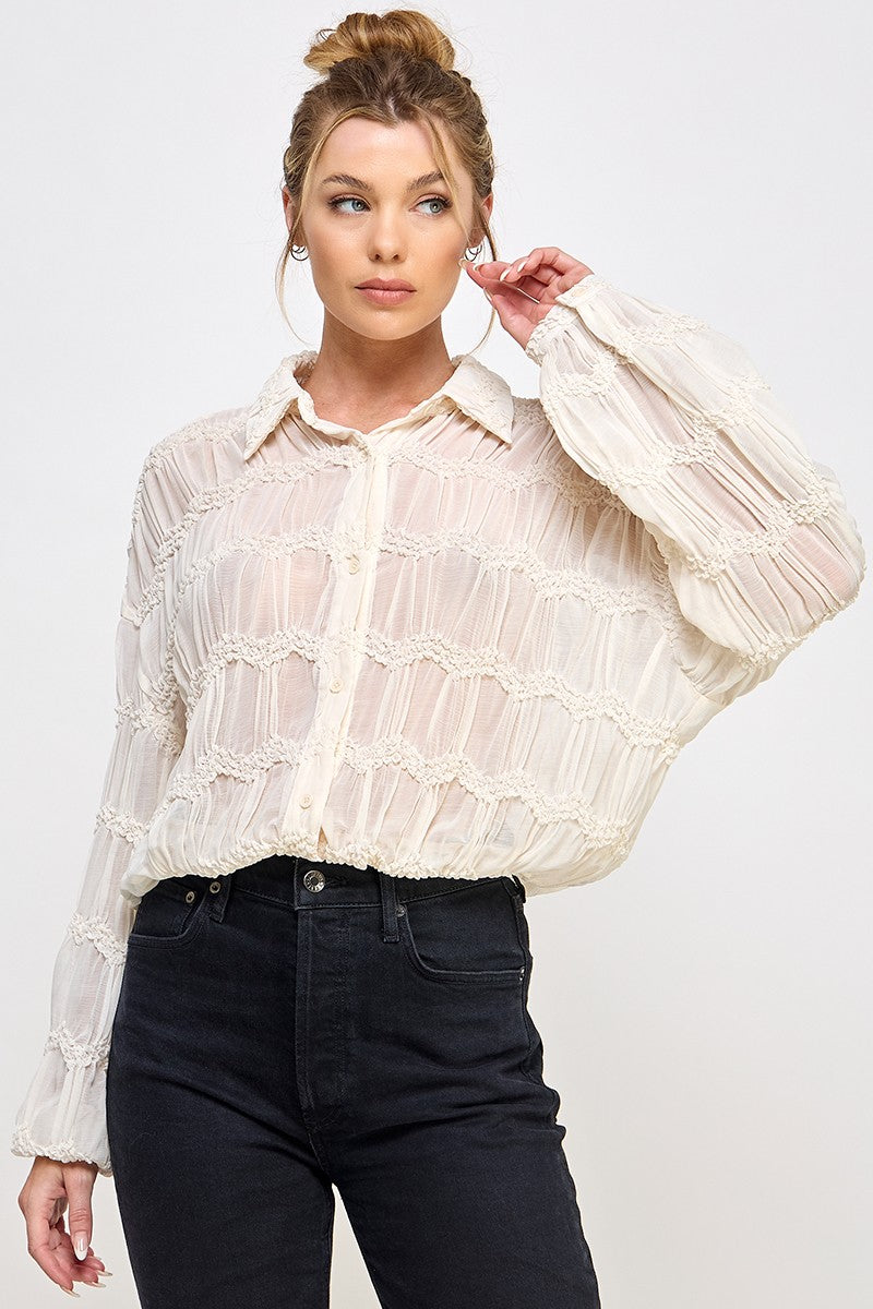 Romantic Sheer Button Front Blouse