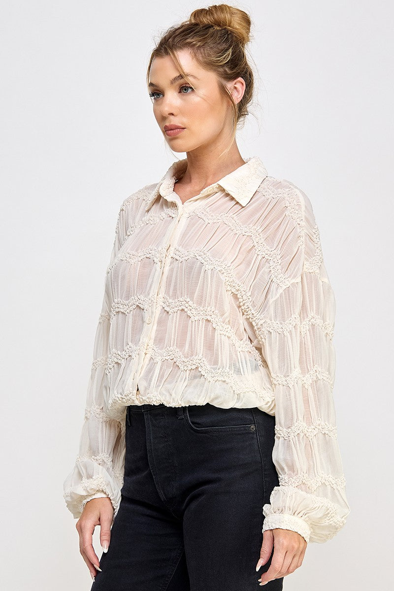 Romantic Sheer Button Front Blouse