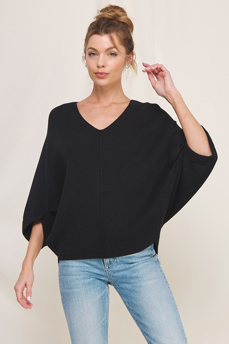 Elbow Sleeve Mixed Texture Sweater